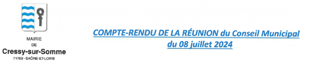 Entête compte rendu du conseil municipal du 08 juillet 2024